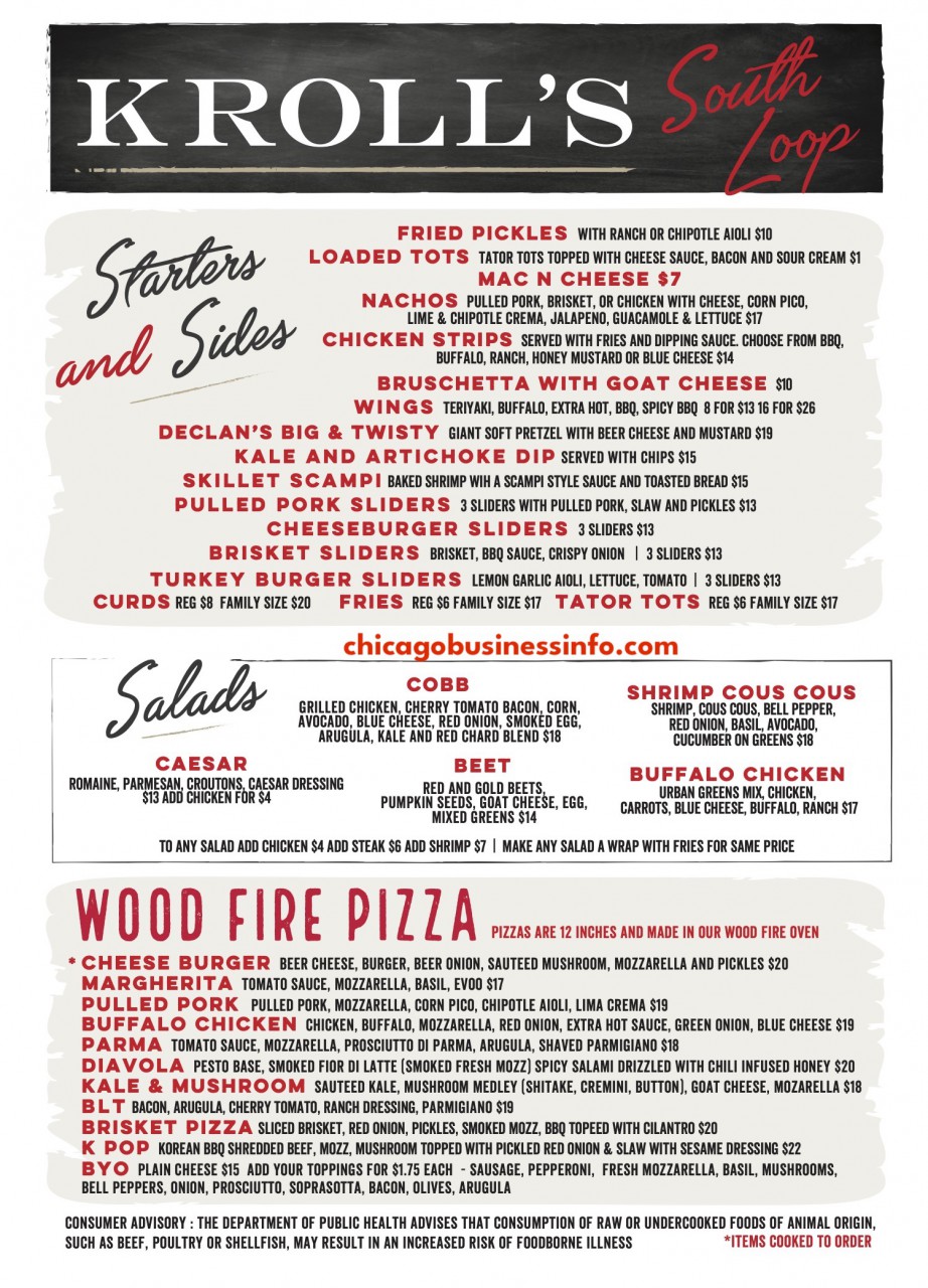 Kroll's South Loop Chicago Menu 1