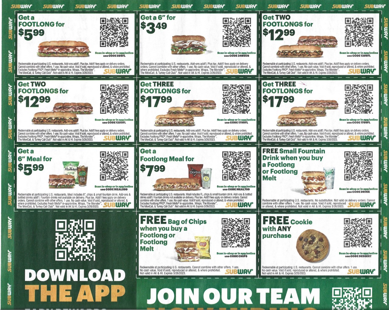 Subway Coupons Insert - Expires March 26 2023 2