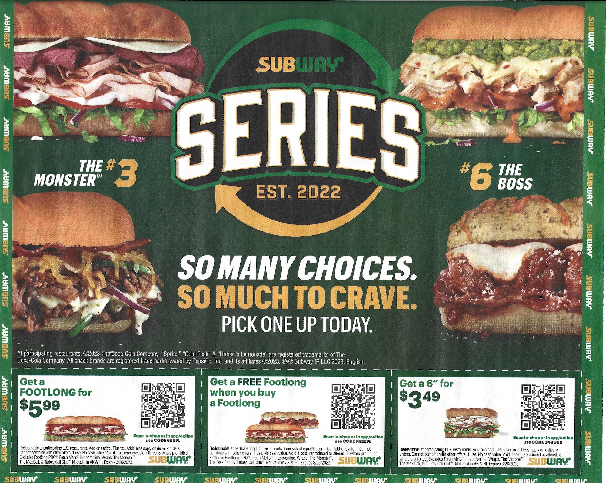 Subway Coupons Insert - Expires March 26 2023
