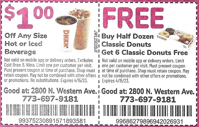 Dunkin Donuts $1 Off Hot/Iced Beverage | Free Donuts Coupon April 2023
