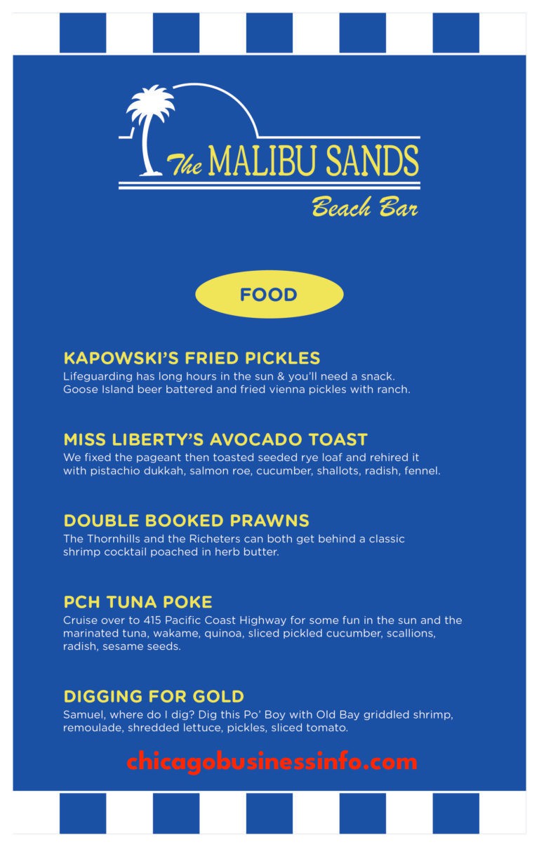 Saved By The Max Chicago Malibu Sands Beach Bar Menu