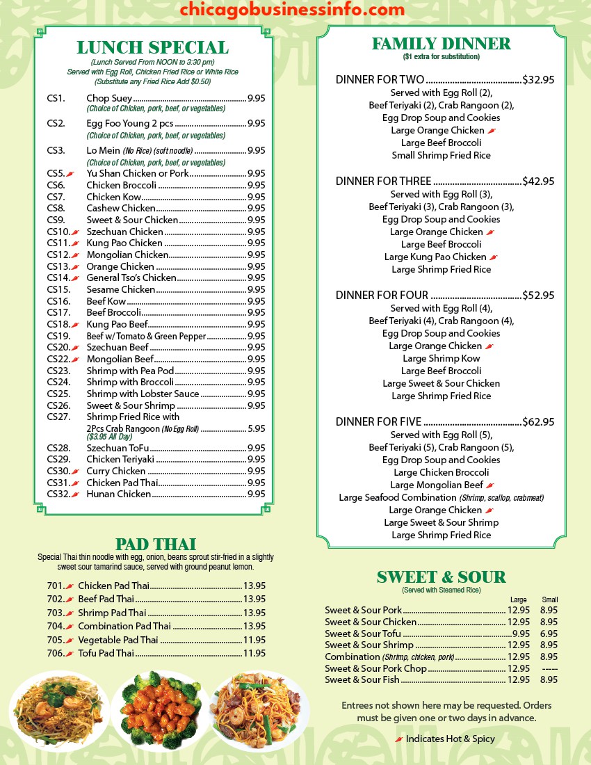 Evergreen deals chinese menu