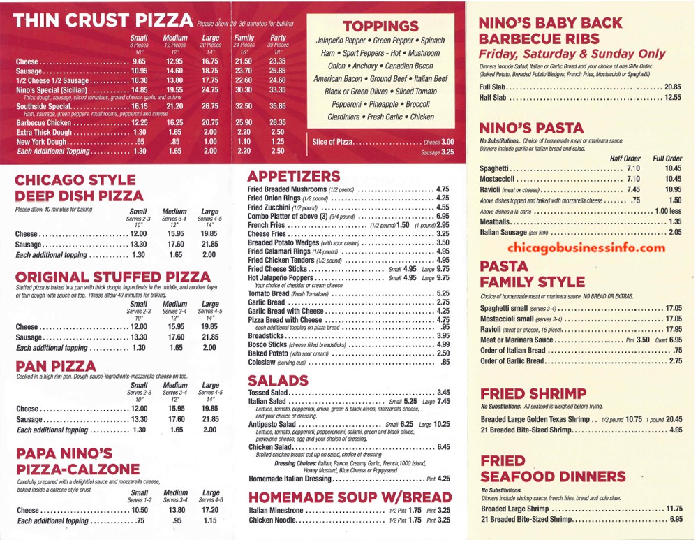 Ninos Pizza Alsip Menu 2