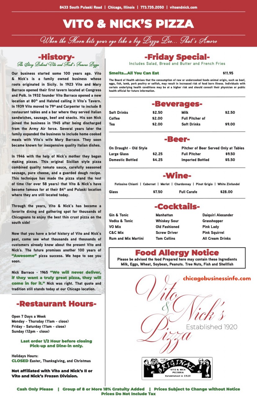 Vito And Nicks Pulaski Chicago Menu 2