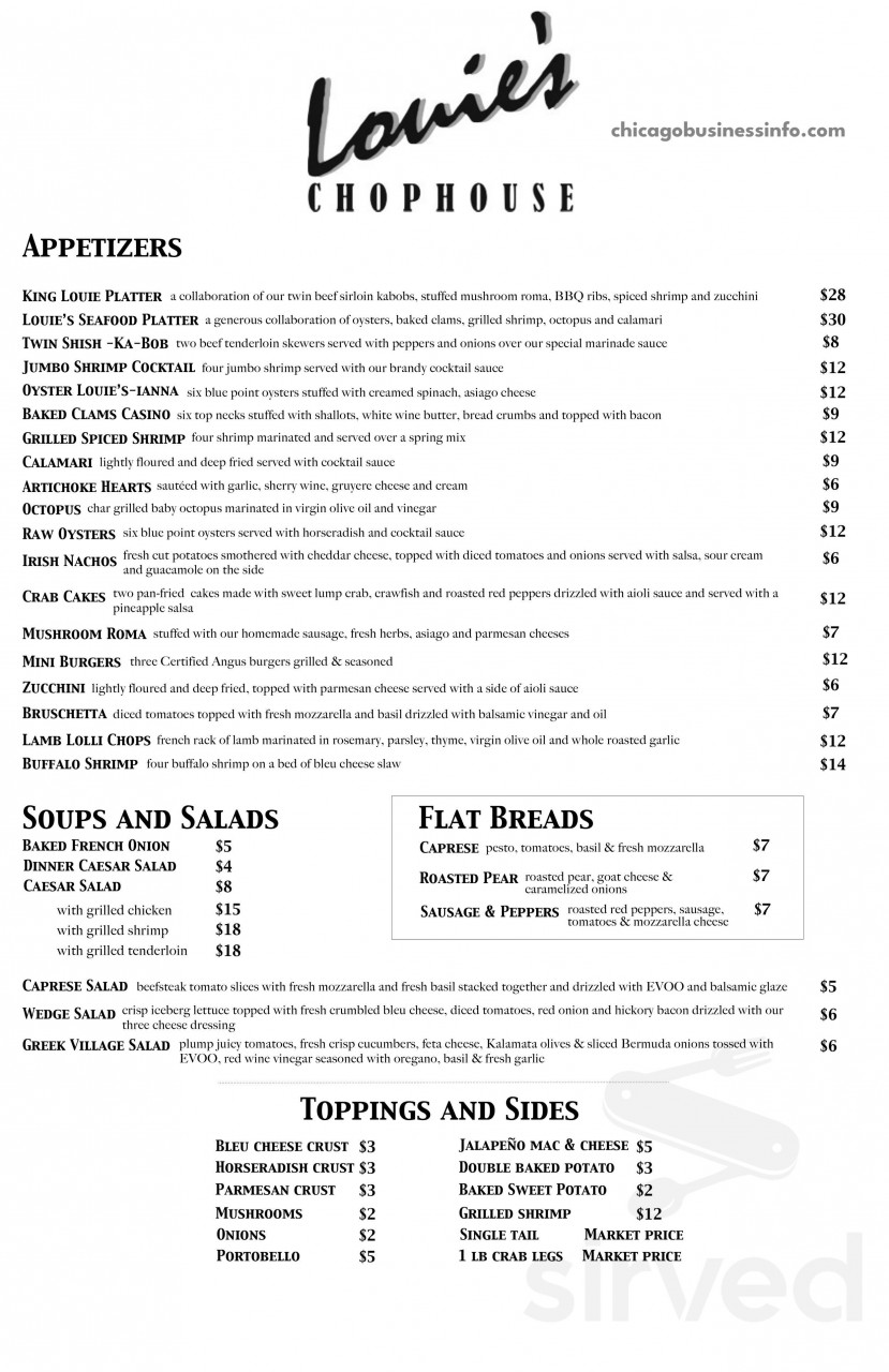 Louie's Chop House Oak Lawn Menu 1