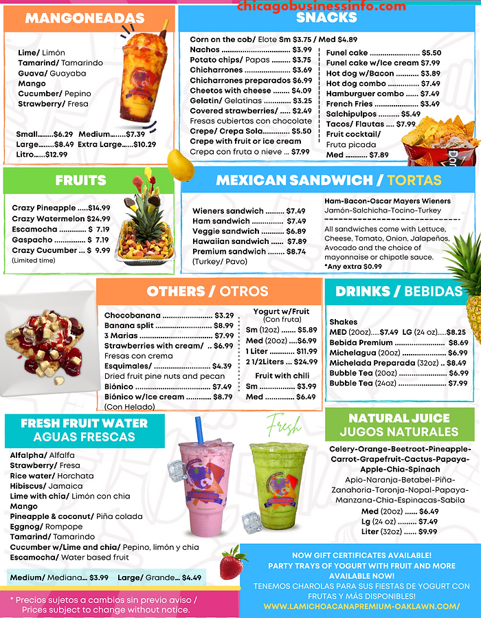 La Michoacana Premium Pilsen Chicago Menu 1