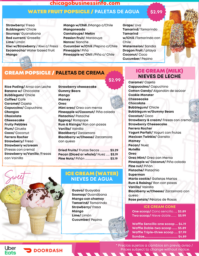 La Michoacana Premium Pilsen Chicago Menu 2