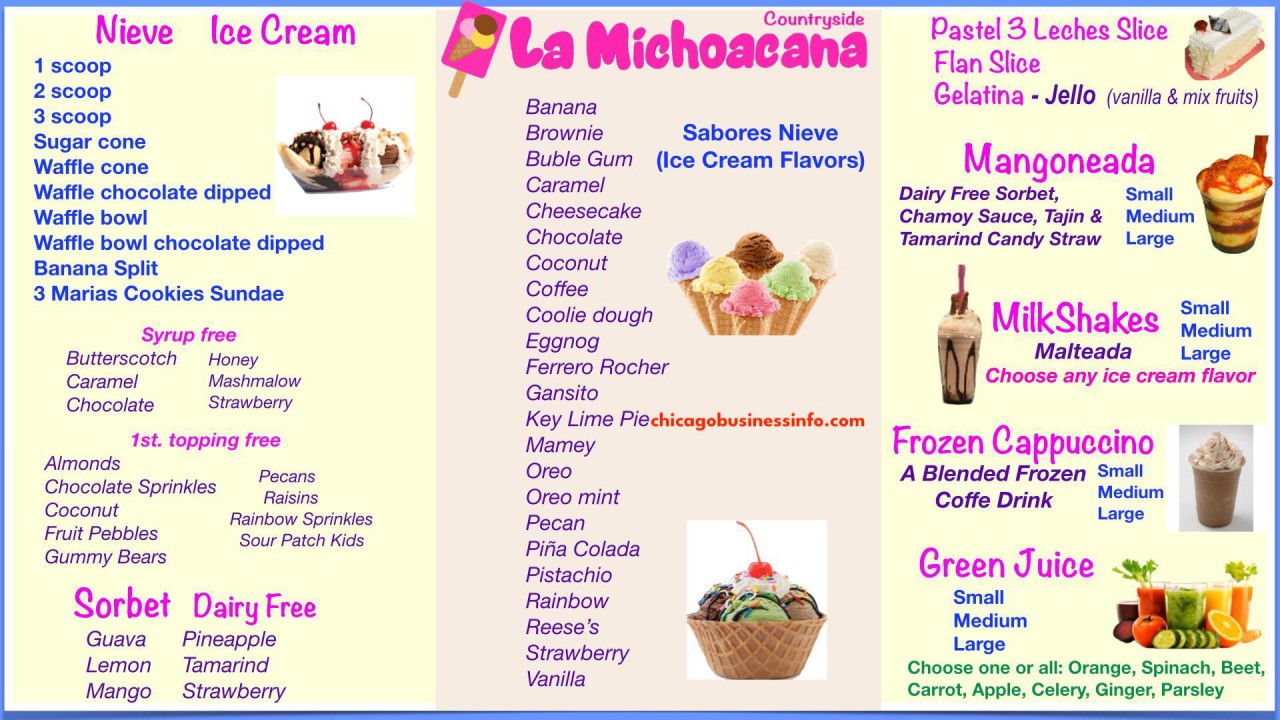 La Michoacana of Countryside Menu 1