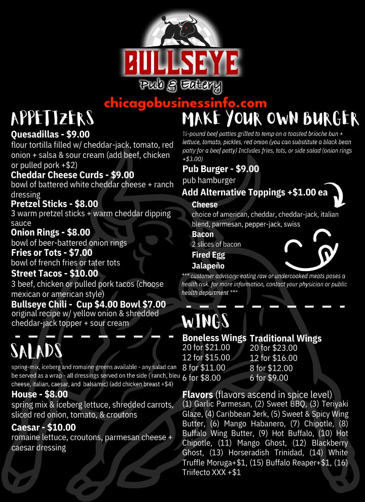 Bullseye Pub & Eatery Algonquin Menu 1