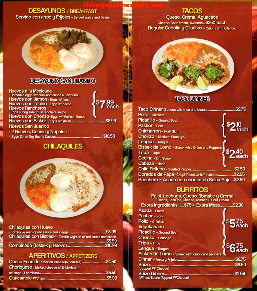 Taqueria San Juanito Chicago Menu 2