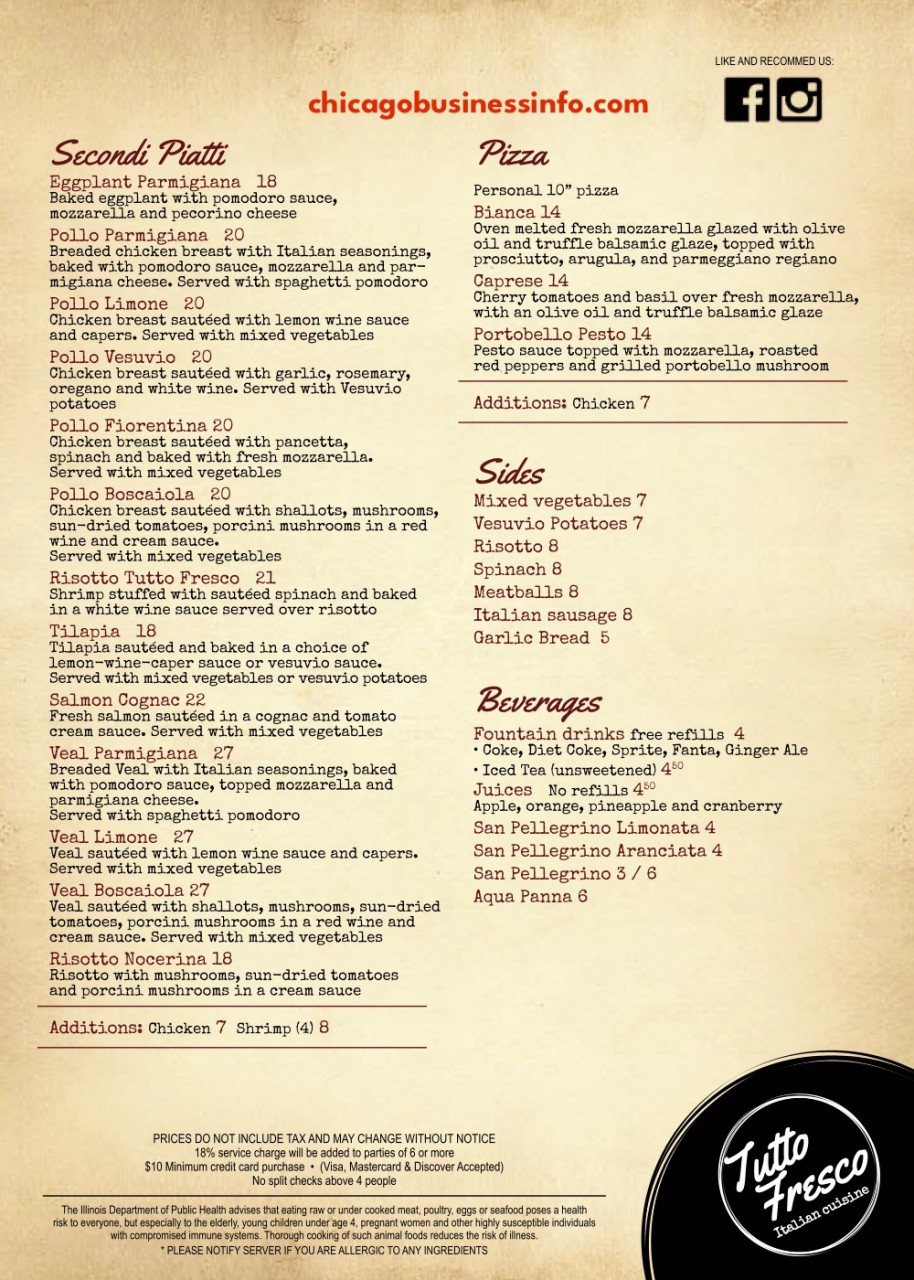 Tutto Fresco Chicago Menu 2