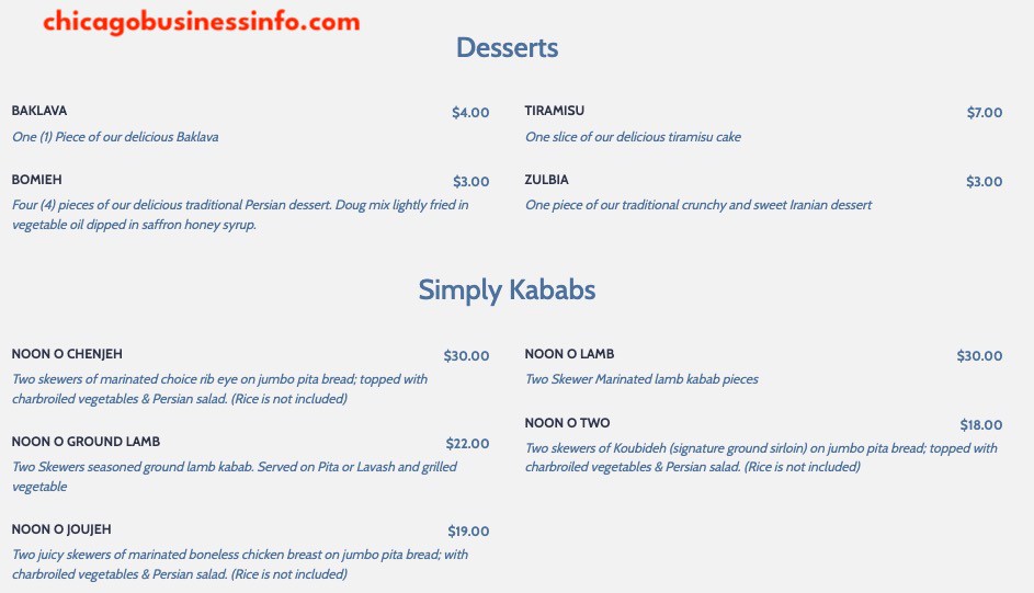 Noon O Kabab Kedzie Ave Chicago Menu 6