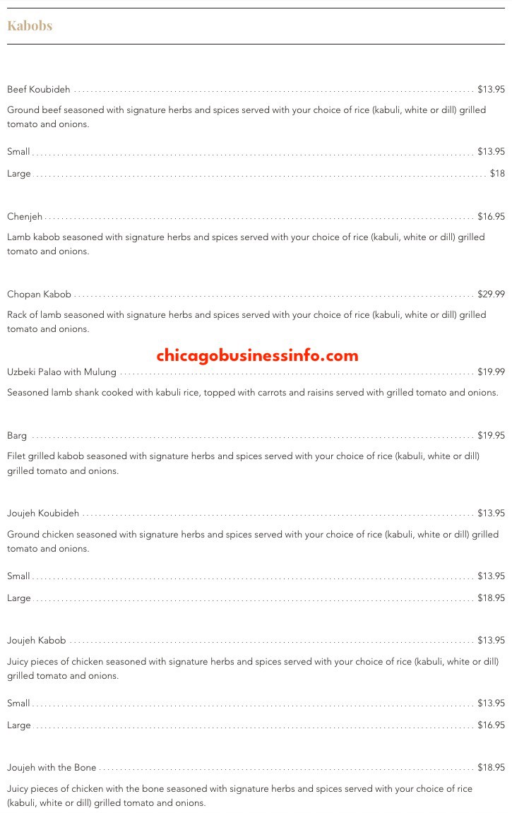 Helmand Restaurant Chicago Menu 4