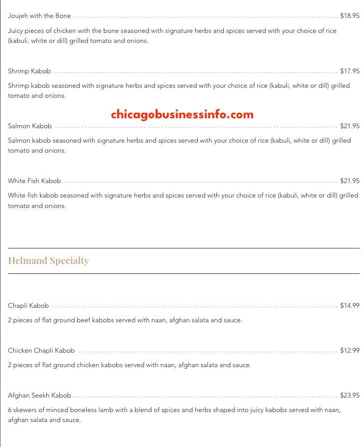 Helmand Restaurant Chicago Menu 5