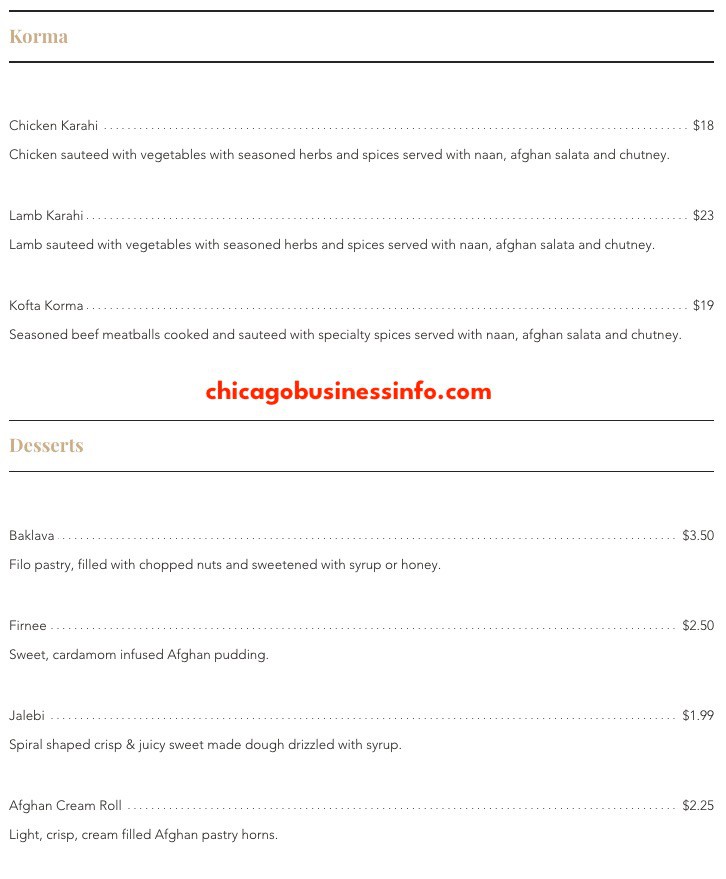 Helmand Restaurant Chicago Menu 8