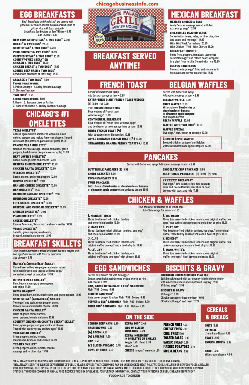 White Palace Grill Chicago Menu 1