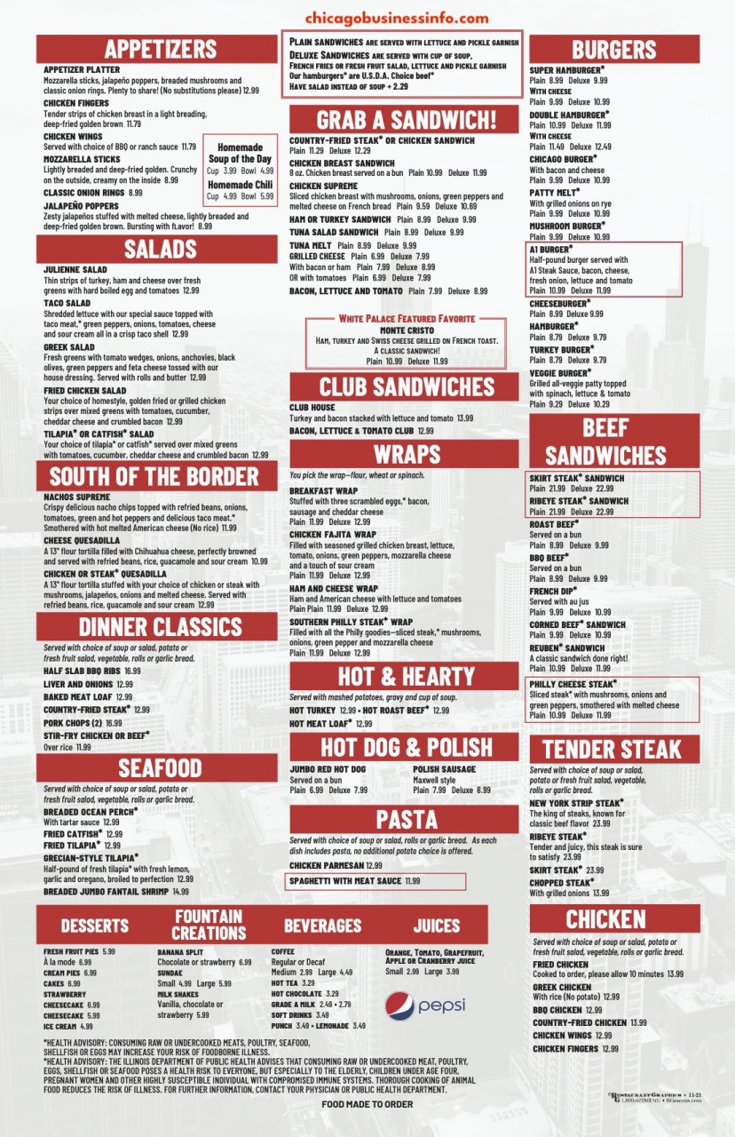 White Palace Grill Chicago Menu 2