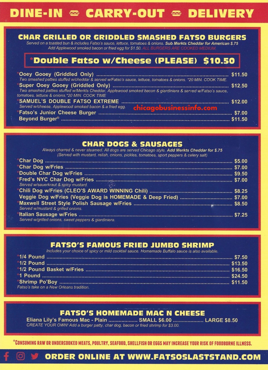 Fatsos Last Stand Chicago Clybourn Ave and Chicago Ave Menu 2