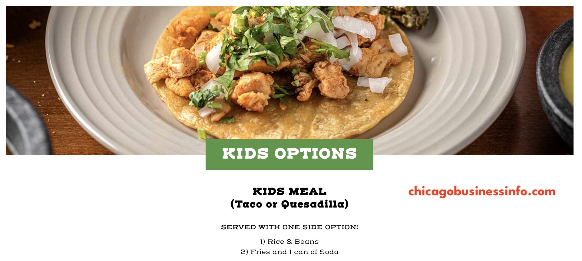 Taco Pros Kids Menu