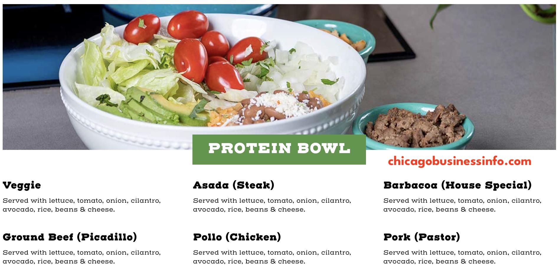Taco Pros Protein Bowls Menu