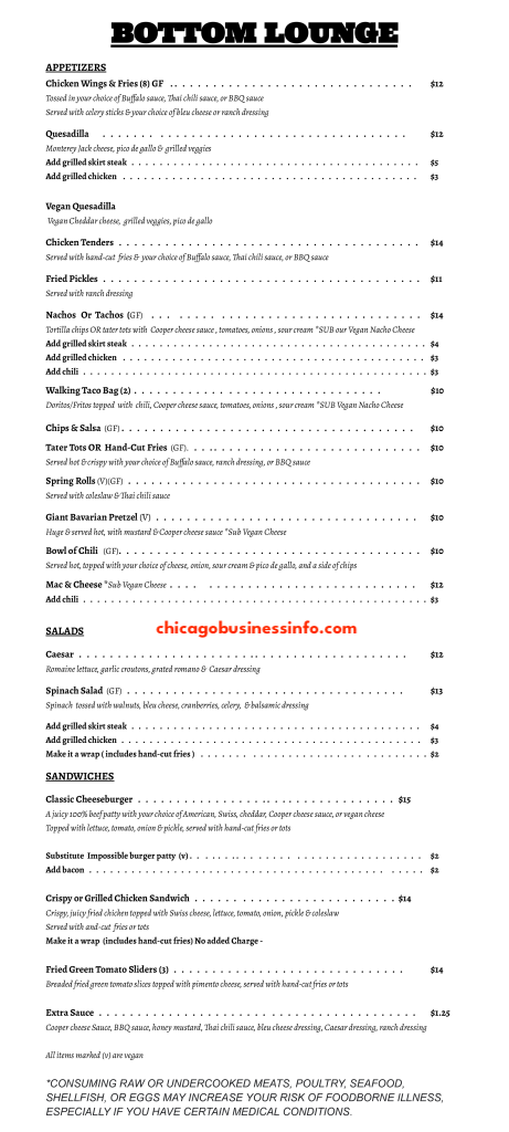 Bottom Lounge Chicago Food Menu