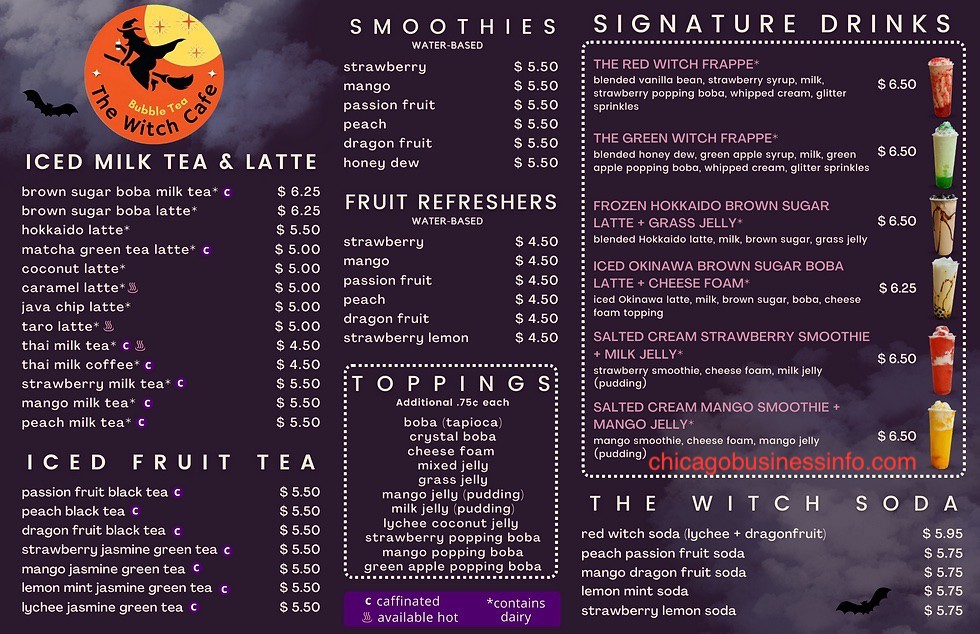 The Witch Cafe Chicago Menu