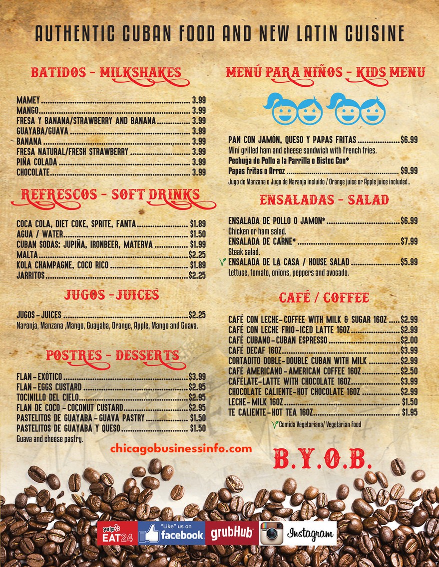 1492 Cuban Fusion Café Chicago Menu 3