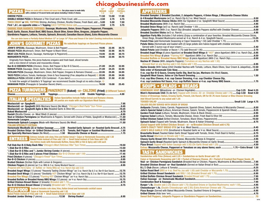 John's Pizzeria Ristorante & Lounge Chicago Coupons Menu 2