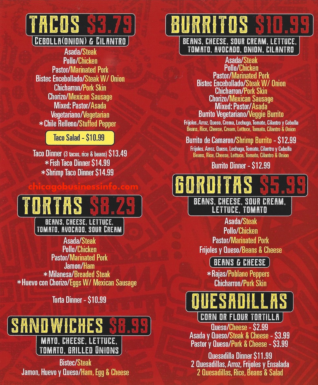 Taqueria El Heredero Chicago Menu 2