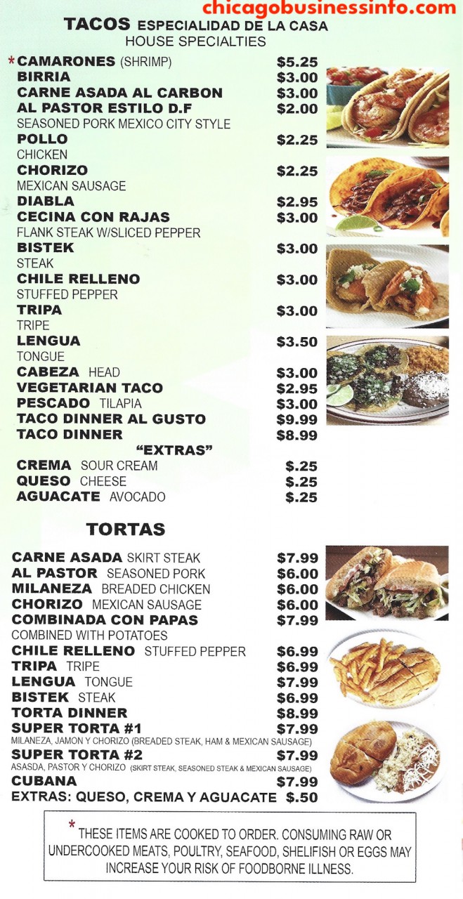 Taqueria El Dorado Chicago Menu 3