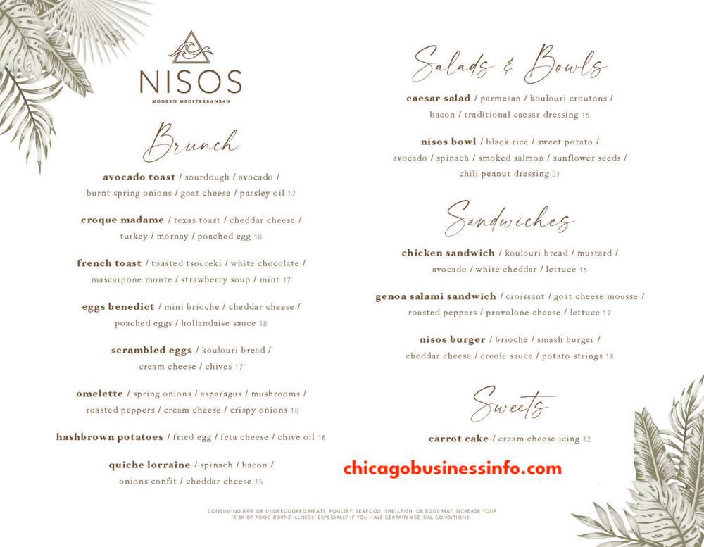 Nisos Chicago Brunch Menu