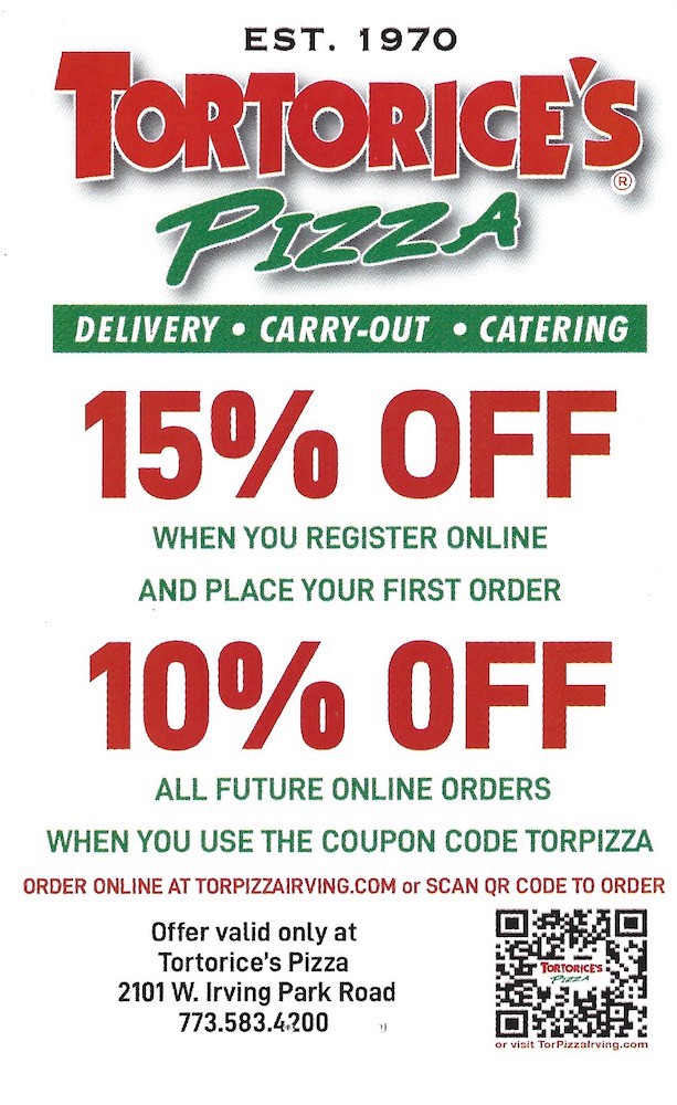 Tortorice's Pizza Chicago Coupon 15% Off & 10% Off
