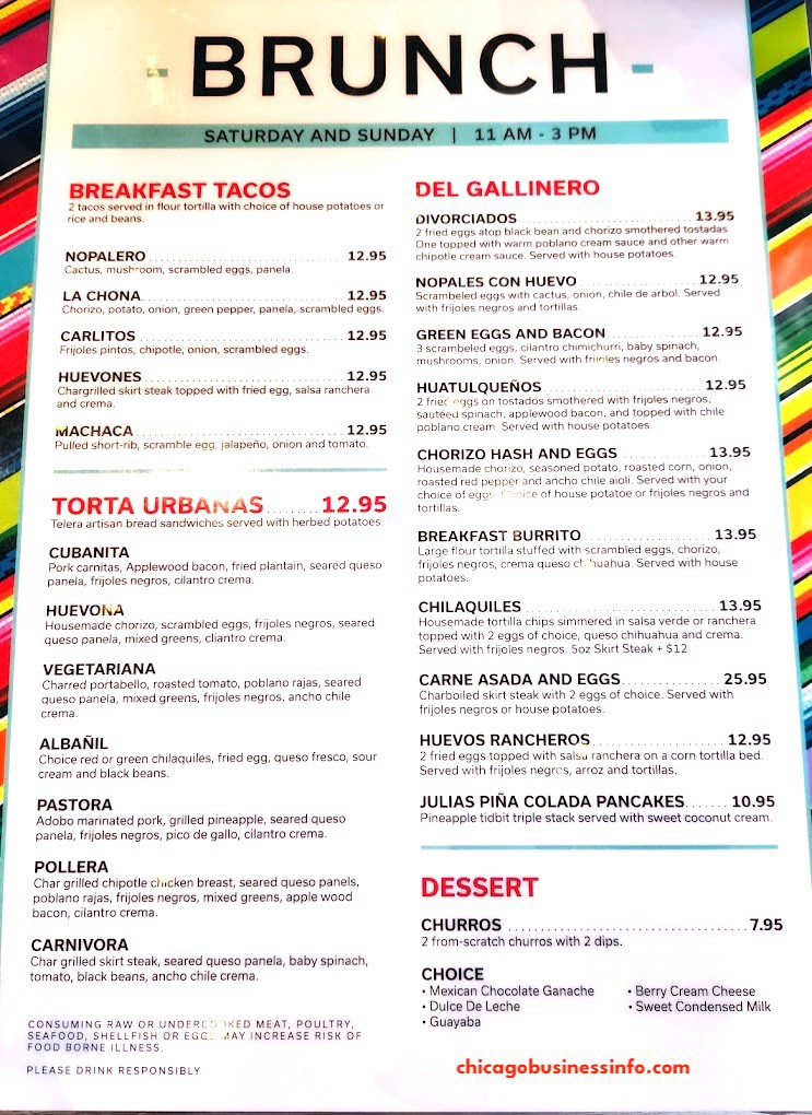 Cafe El Tapatio Chicago Brunch Menu