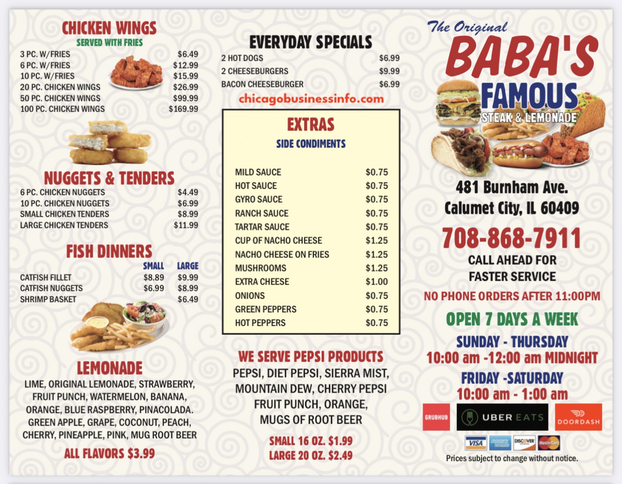 Baba's Famous Steak And Lemonade 481 Burnham Ave Calumet City Menu 1