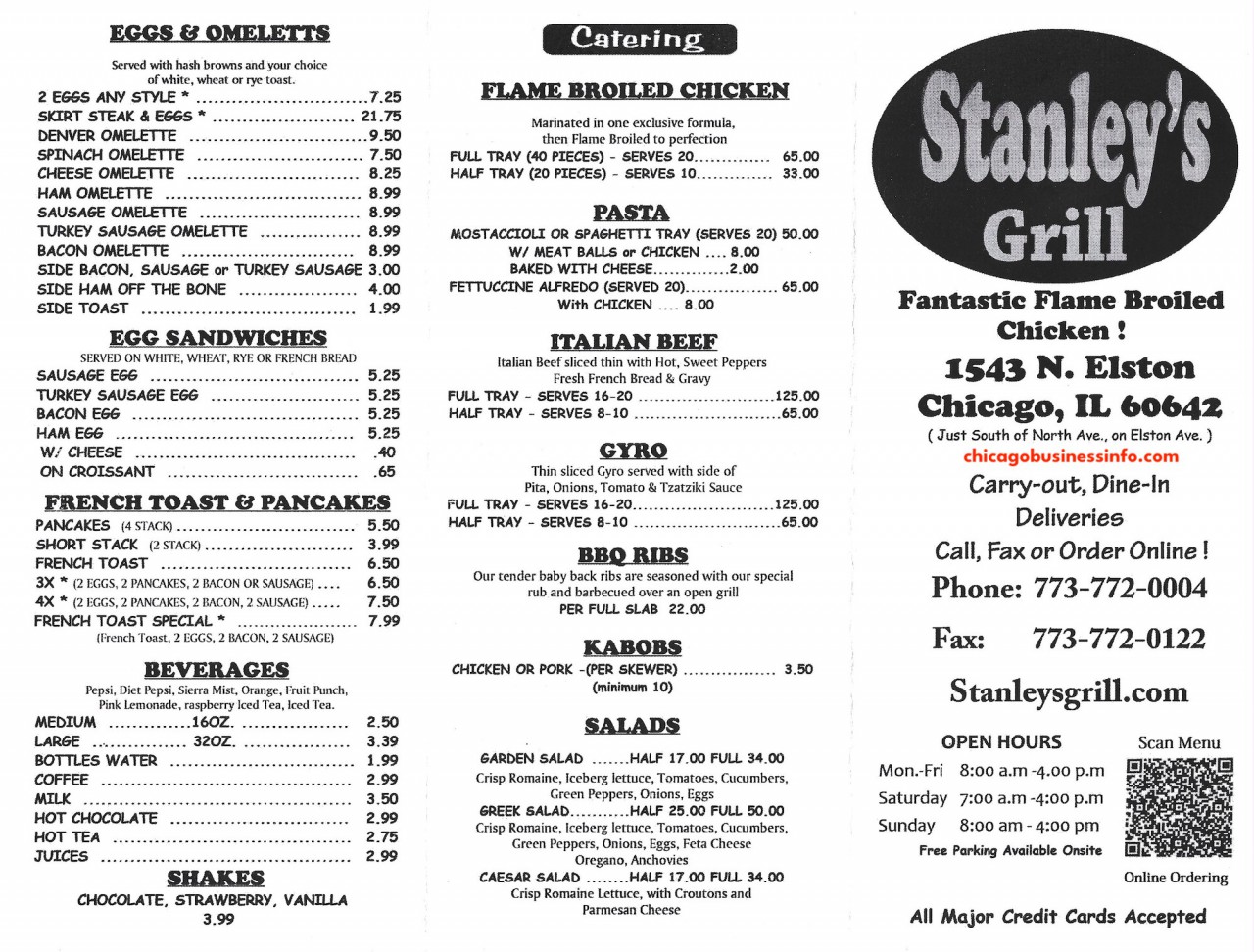 Stanley's Grill Chicago Menu 1