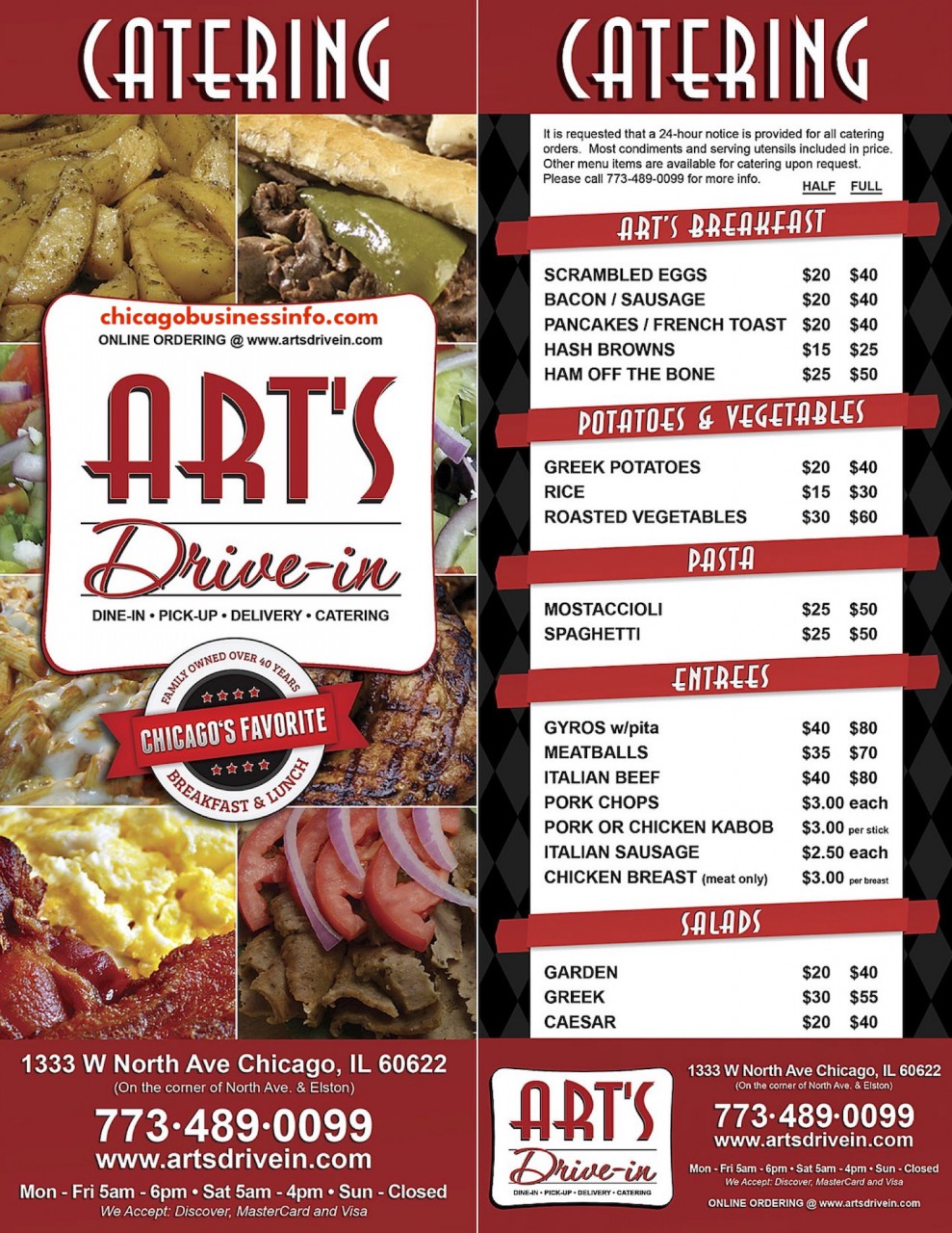 Arts Drive In Chicago Catering Menu