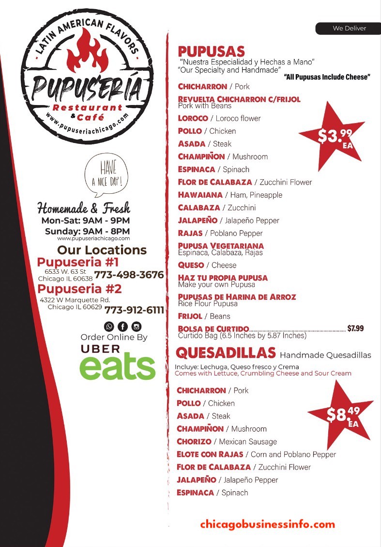 Pupuseria Restaurant & Cafe Chicago Menu 1