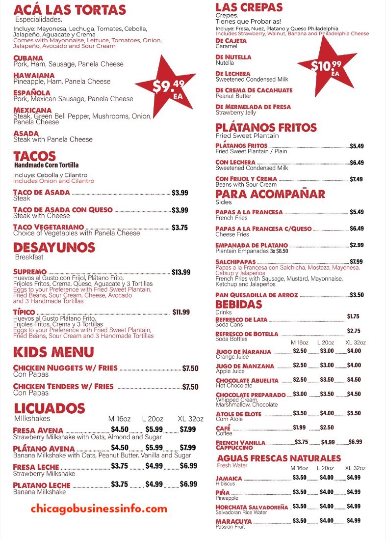 Pupuseria Restaurant & Cafe Chicago Menu 2