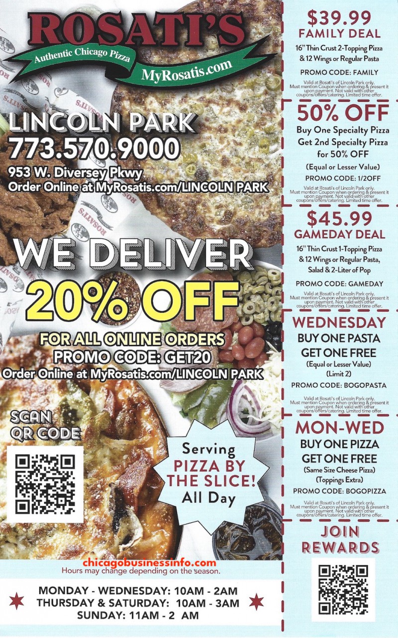 Rosati's Pizza Lincoln Park Chicago Menu Coupons 1