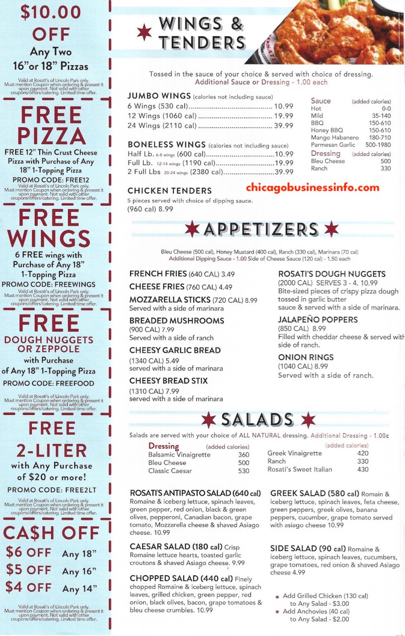 Rosati's Pizza Lincoln Park Chicago Menu Coupons 2