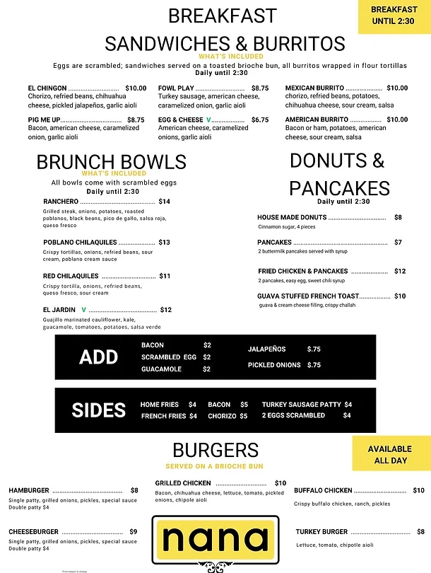 Nana Chicago Menu