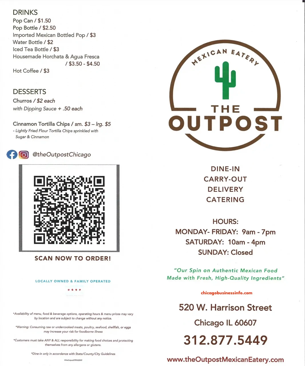 The Outpost Mexican Chicago West Loop Carry Out Menu 1