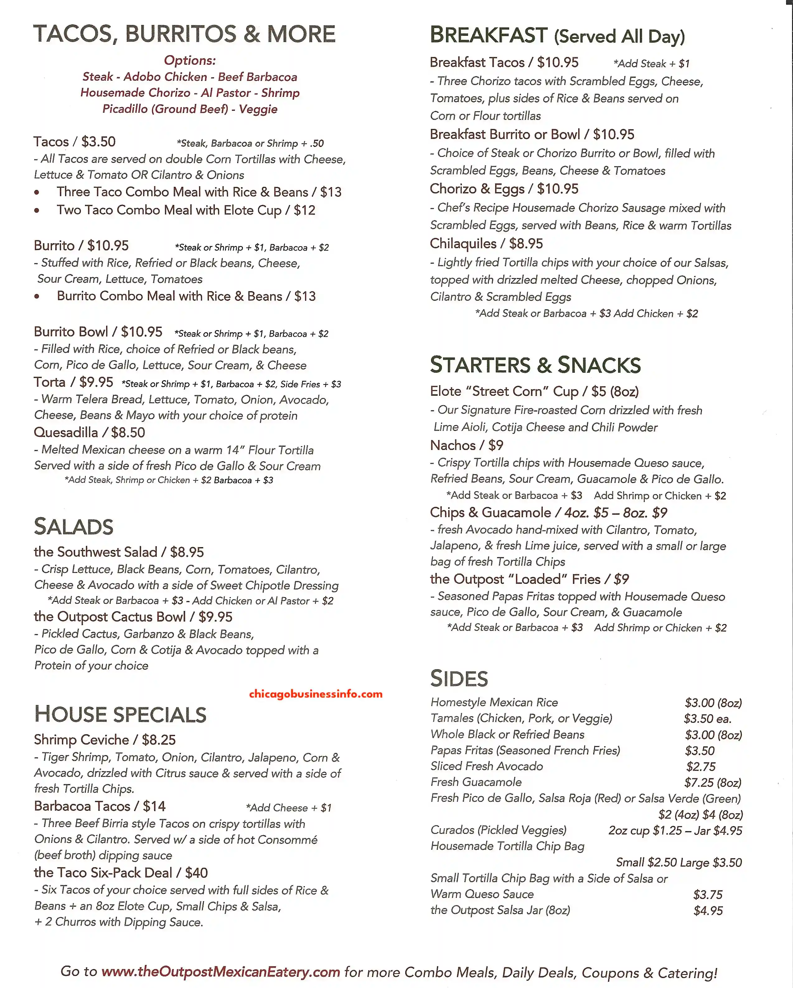 The Outpost Mexican Chicago West Loop Carry Out Menu 2