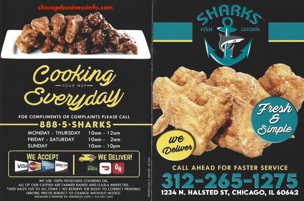 Shark's Fish & Chicken 1234 N Halsted Chicago Carry Out Menu 1