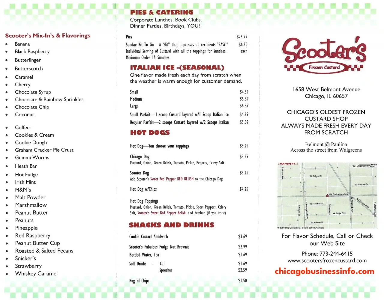 Scooter's Frozen Custard Chicago Carry Out Menu 1