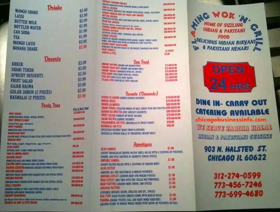 Flaming Wok 'N Grill Chicago Carry Out Menu 1