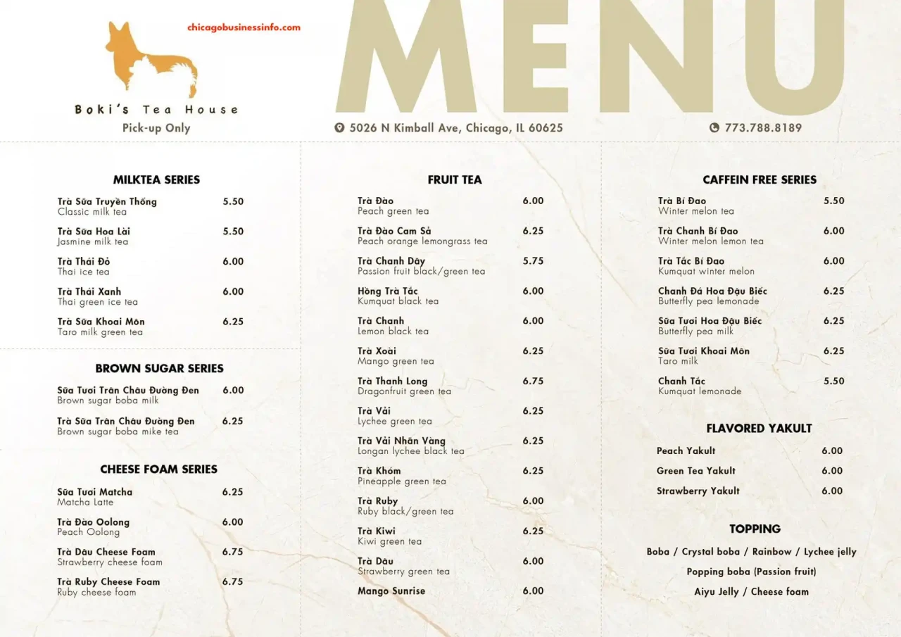 Boki's Tea House Chicago Carry Out Menu 2