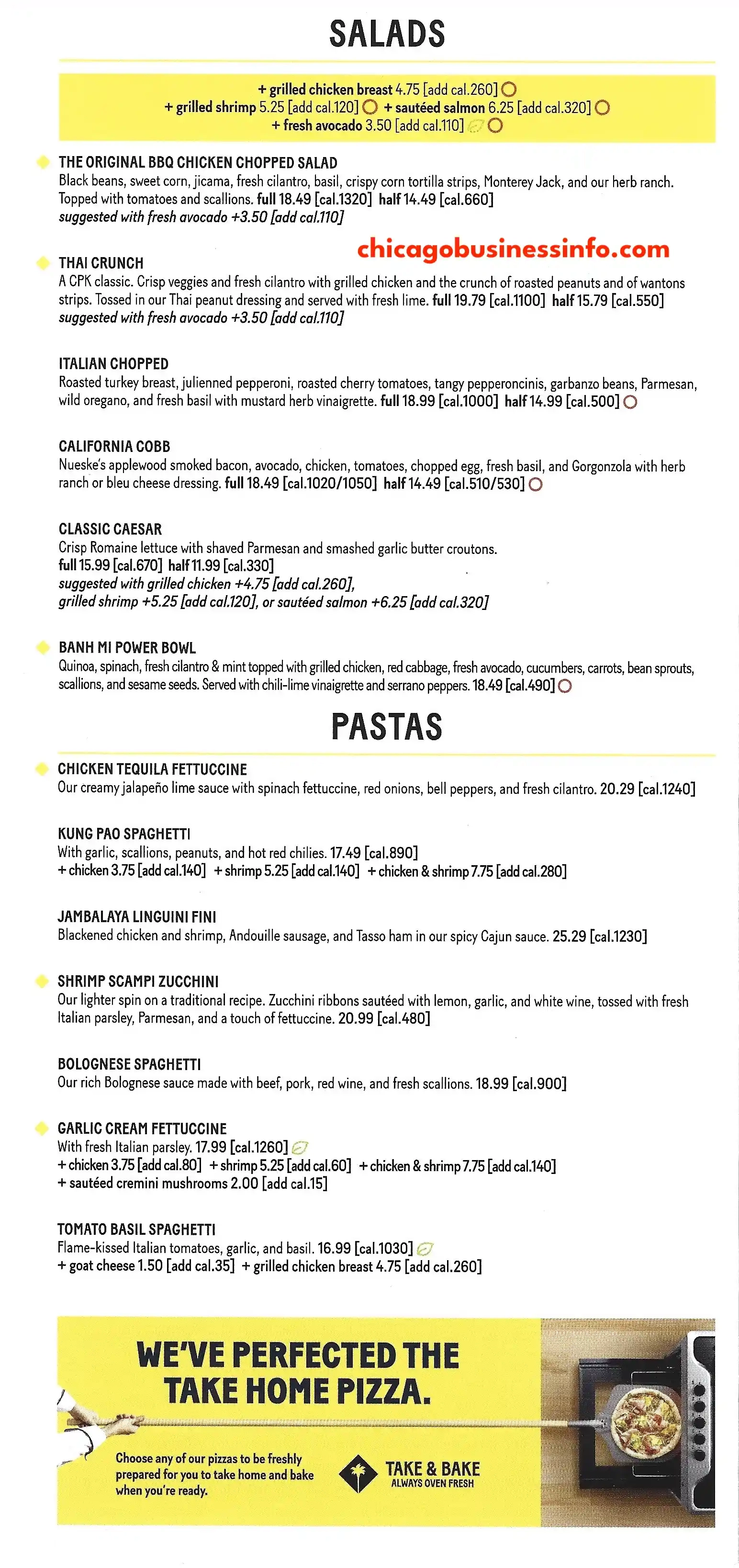 California Pizza Kitchen CPA Carry Out Menu 3