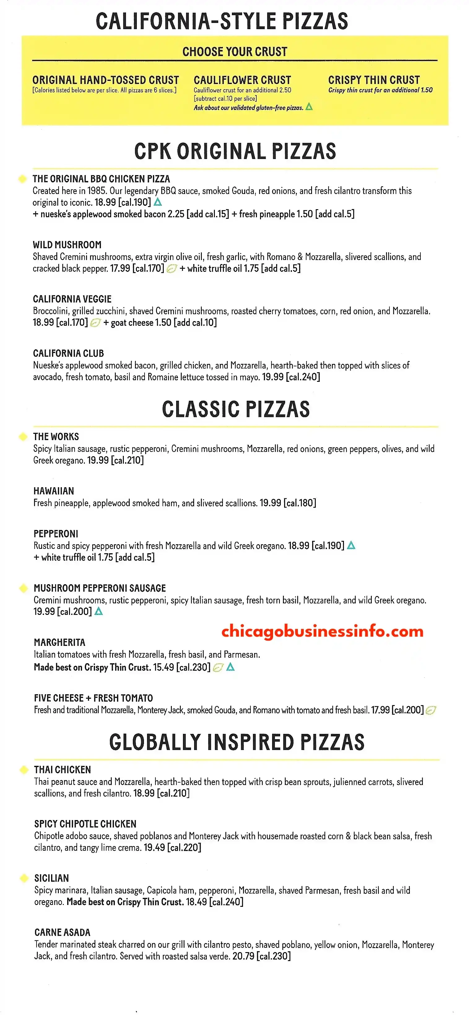 California Pizza Kitchen CPA Carry Out Menu 4