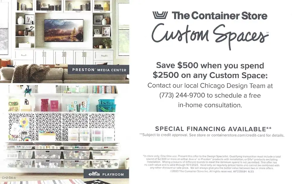 Chicago Exclusive Offers Mailer The Container Store Save $500
